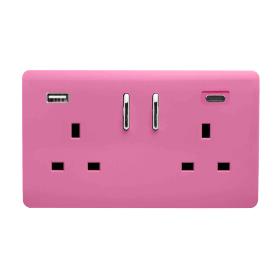 ART-SKT213USB31ACPK  2 Gang 13Amp Short S/W Double Socket With 1 x Type A & 1 x Type C 3.1mAh USB Pink